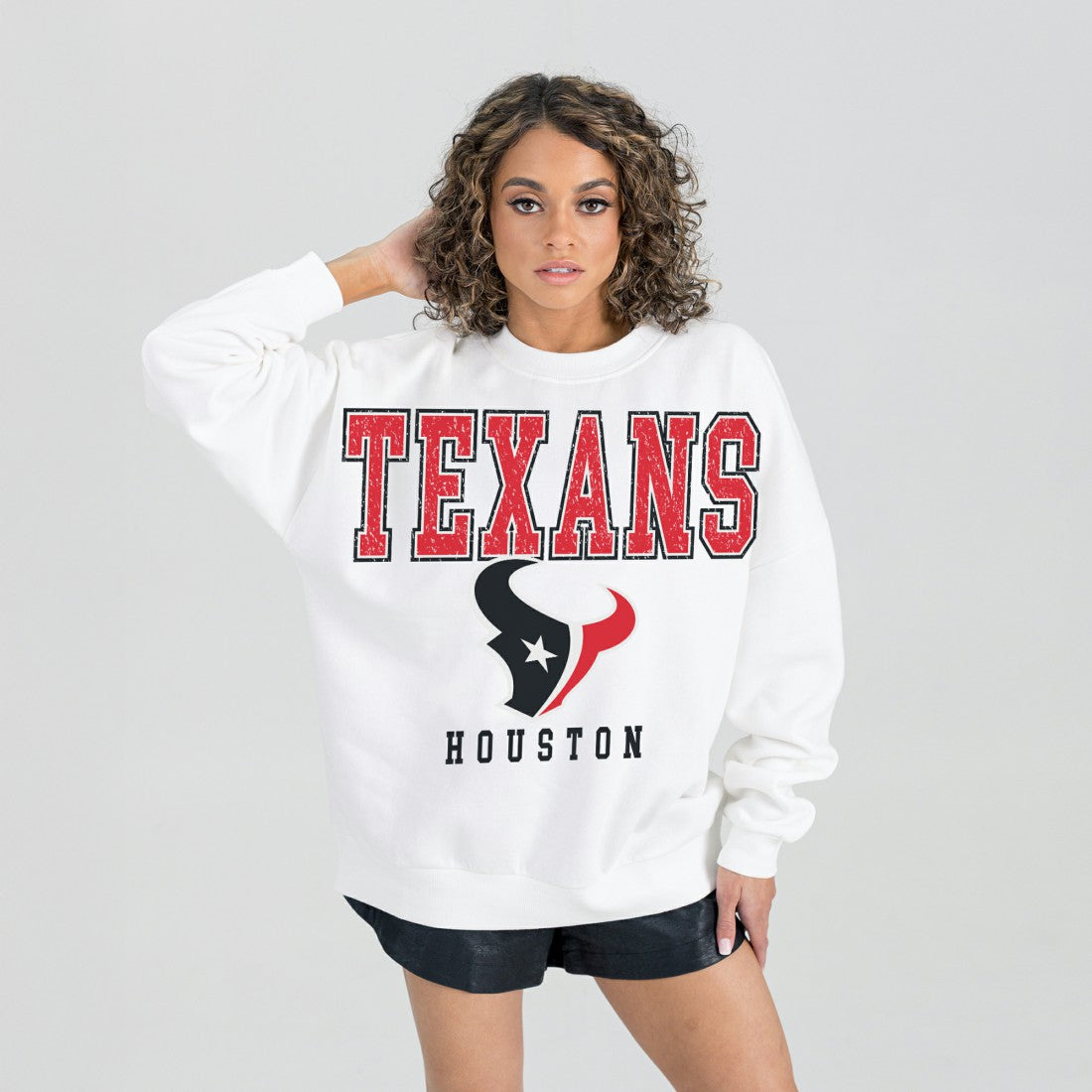 Houston Texans Gameday Couture Women's Sunday Drives Oversized Crewneck Pullover Sweatshirt - White Pullover