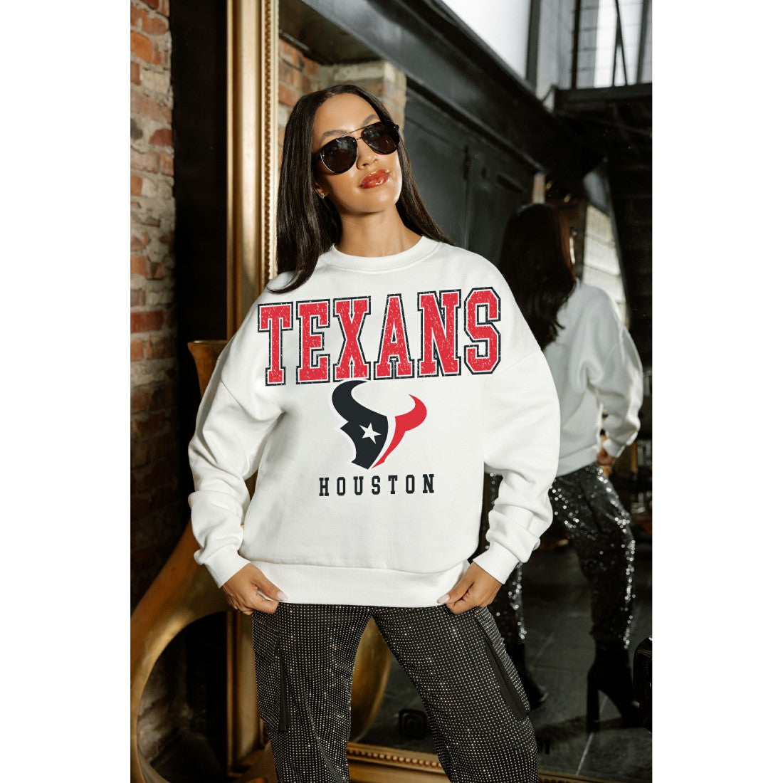 Houston Texans Gameday Couture Women's Sunday Drives Oversized Crewneck Pullover Sweatshirt - White Pullover