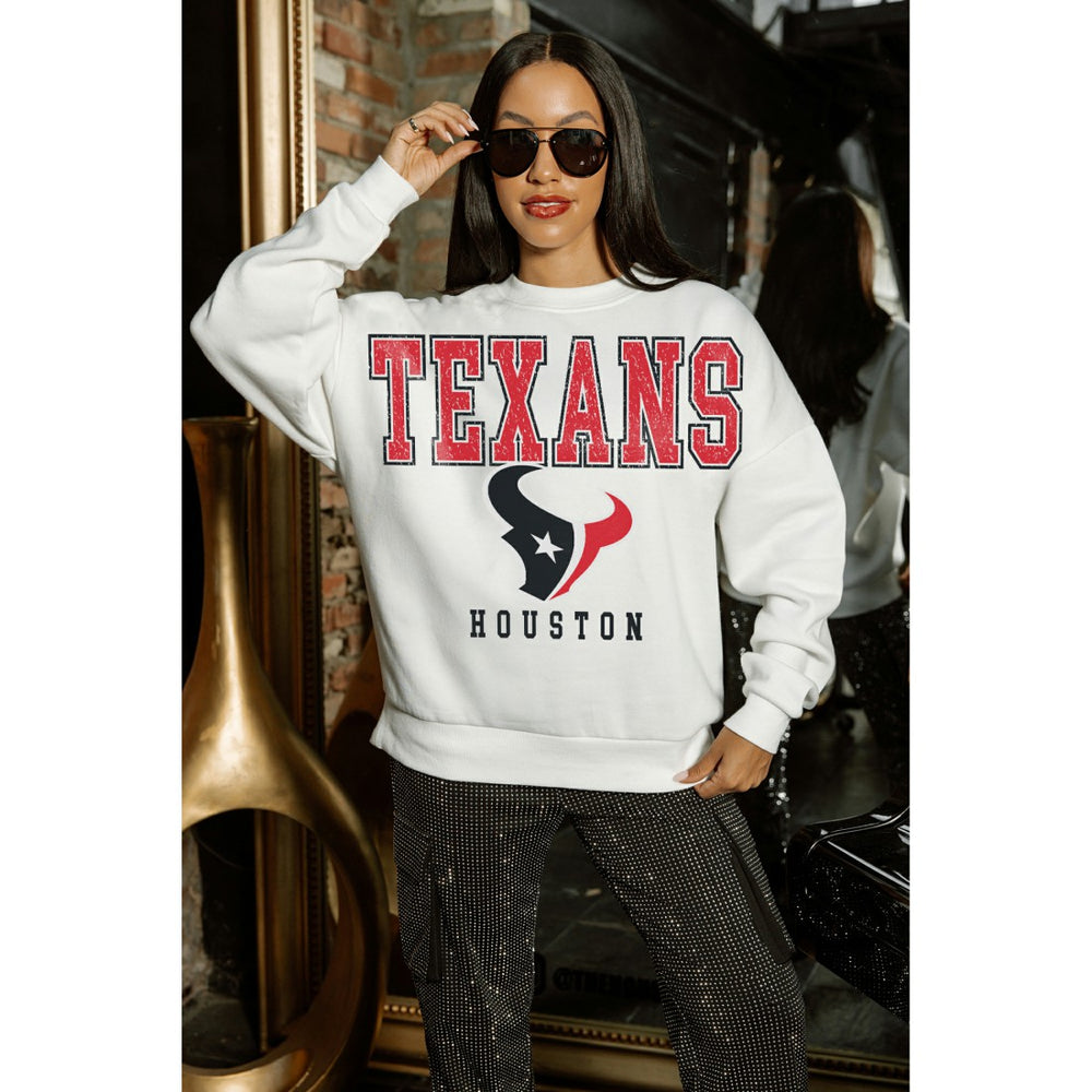 Houston Texans Gameday Couture Women's Sunday Drives Oversized Crewneck Pullover Sweatshirt - White Pullover