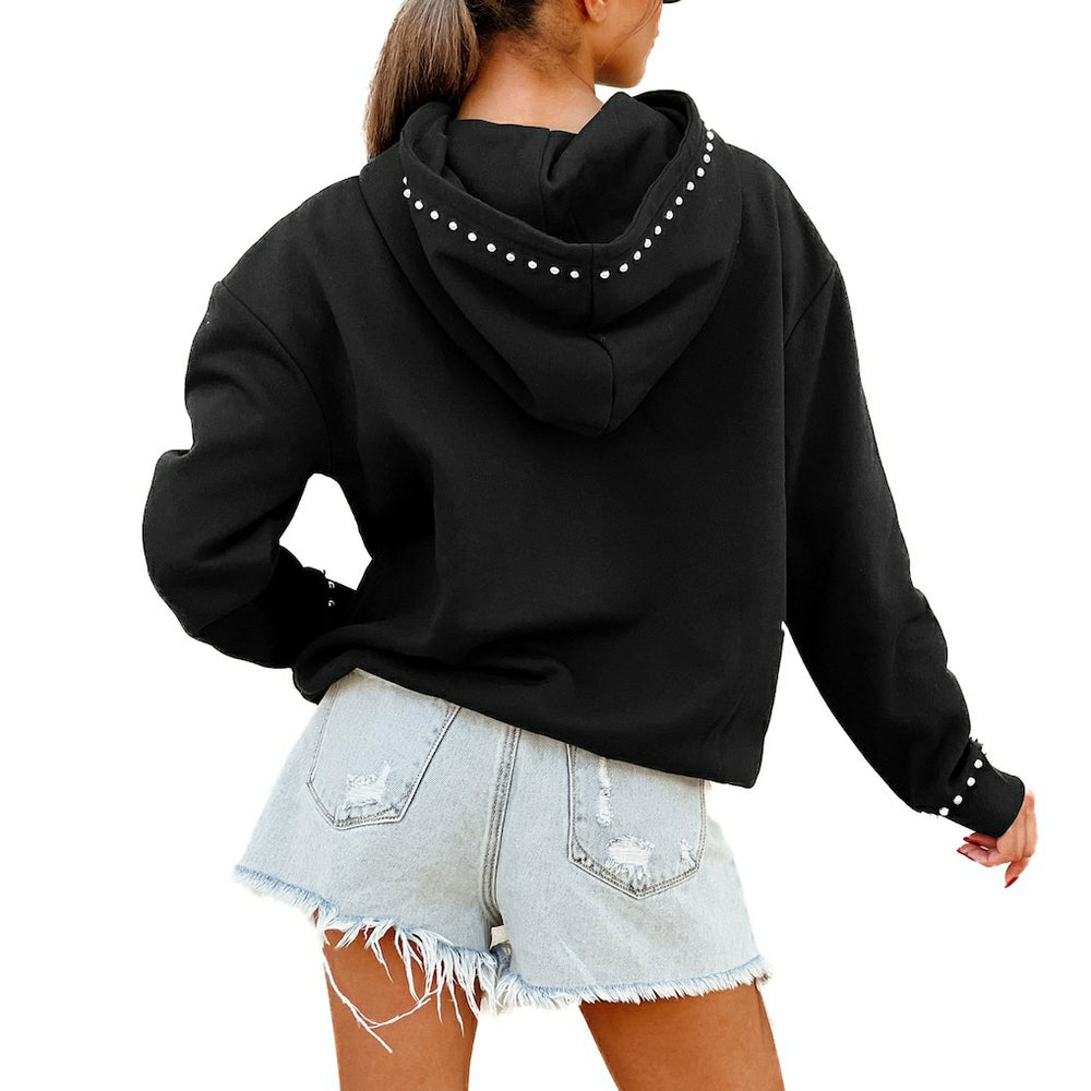 New York Jets Gameday Couture Women's Oversized Catch the Vibe Studded Pullover Hoodie - Black Hoodies