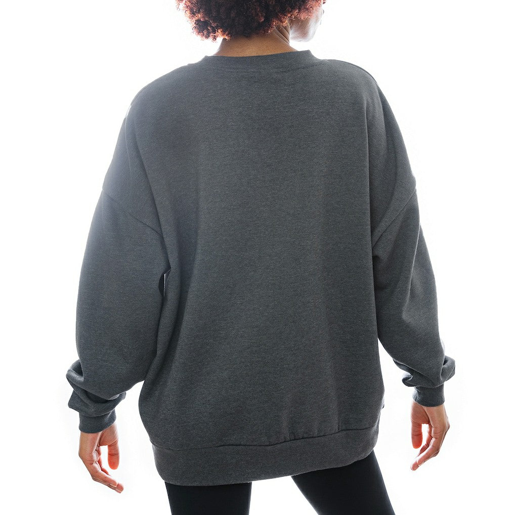 Cleveland Browns Gameday Couture Women's Oversized Long Weekend Premium Fleece Drop Shoulder Pullover Sweatshirt - Charcoal Pullover