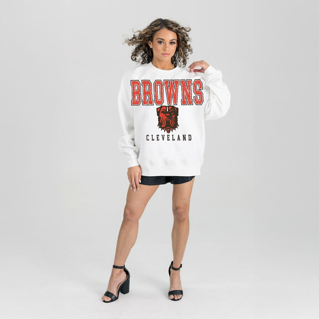 Cleveland Browns Gameday Couture Women's Sunday Drives Oversized Pullover Sweatshirt - White Pullover