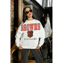Cleveland Browns Gameday Couture Women's Sunday Drives Oversized Pullover Sweatshirt - White Pullover