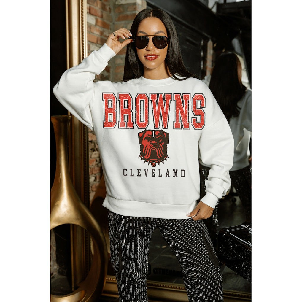 Cleveland Browns Gameday Couture Women's Sunday Drives Oversized Pullover Sweatshirt - White Pullover