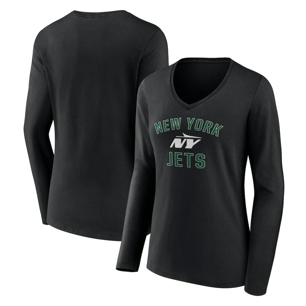 New York Jets Women's Victory Arch Long Sleeve V-Neck T-Shirt - Black T-shirts