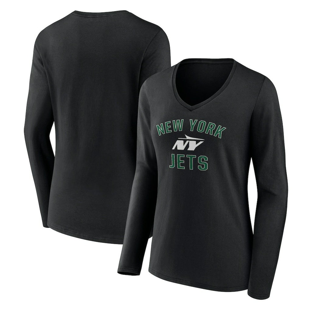 New York Jets Women's Victory Arch Long Sleeve V-Neck T-Shirt - Black T-shirts
