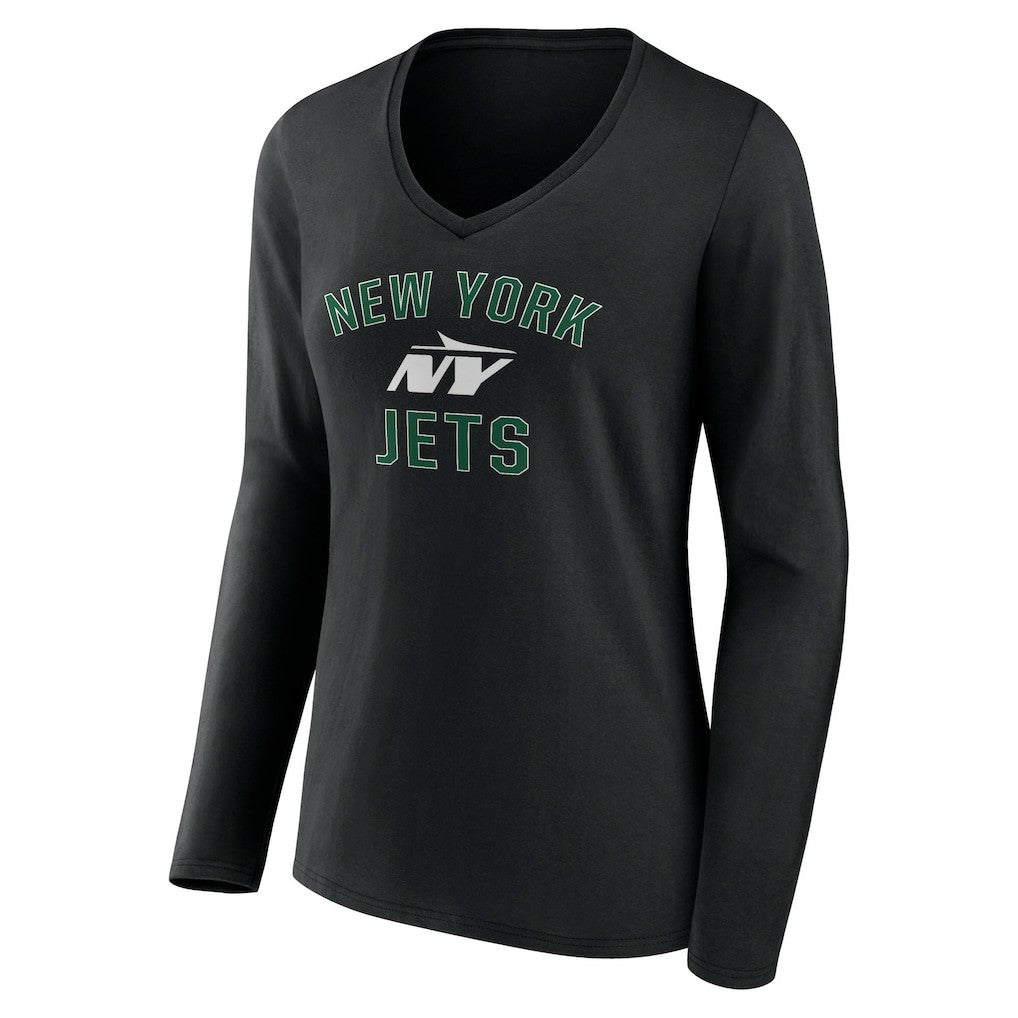 New York Jets Women's Victory Arch Long Sleeve V-Neck T-Shirt - Black T-shirts