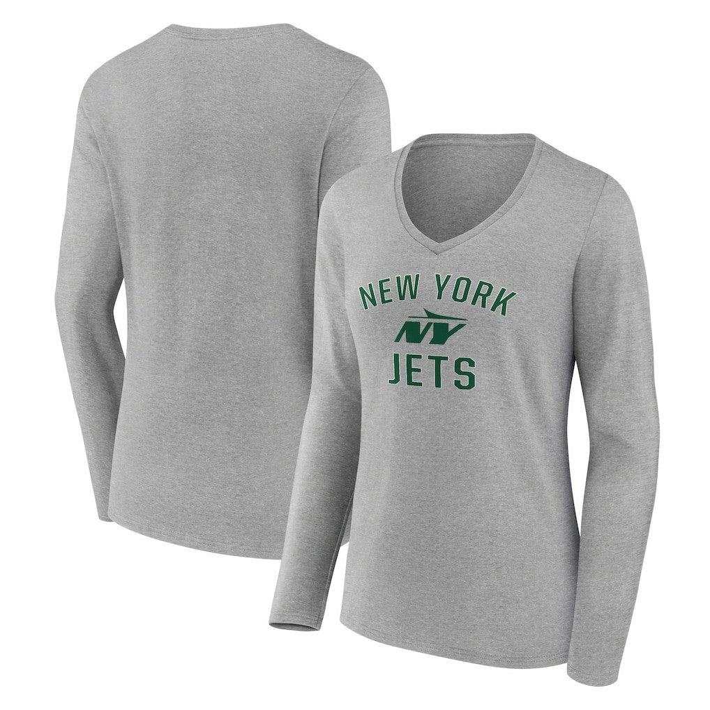 New York Jets Women's Victory Arch Long Sleeve V-Neck T-Shirt - Gray T-shirts