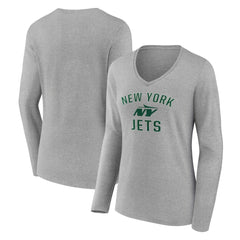 New York Jets Women's Victory Arch Long Sleeve V-Neck T-Shirt - Gray T-shirts