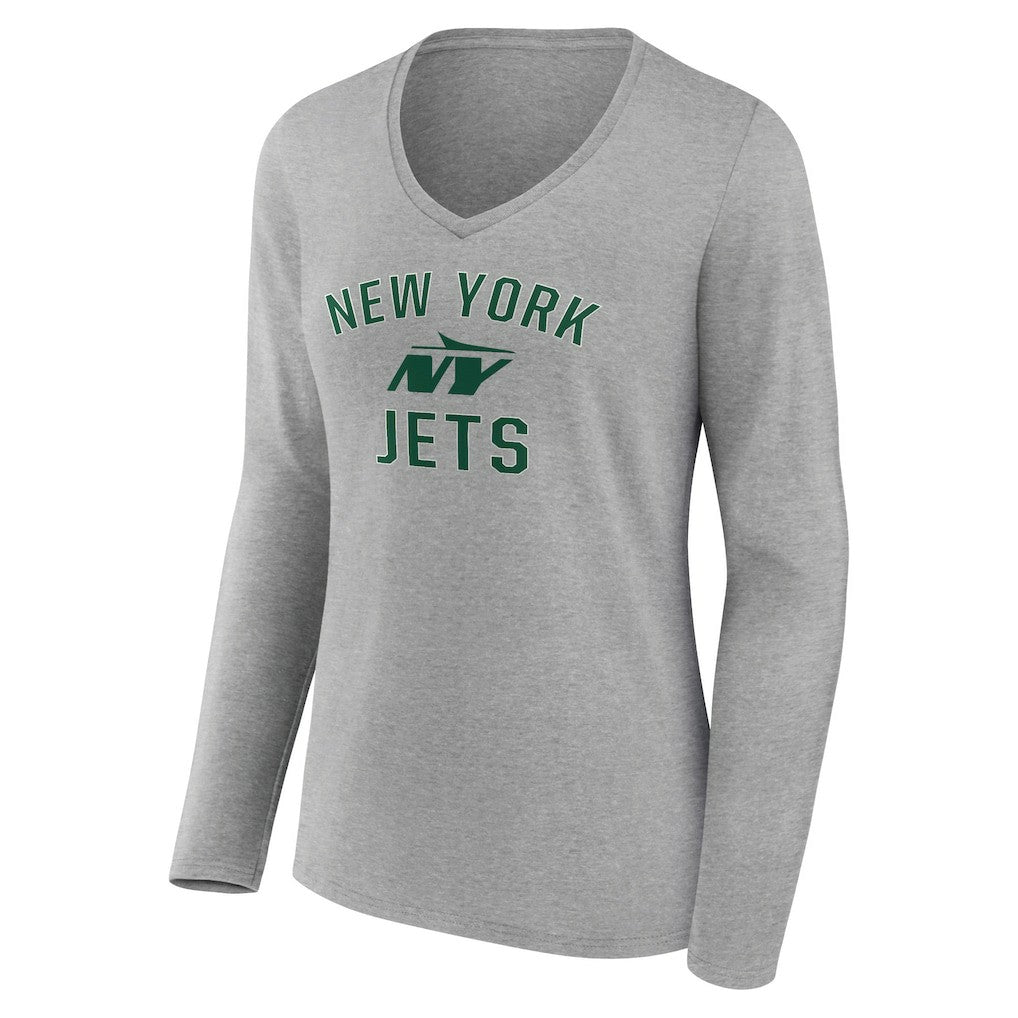 New York Jets Women's Victory Arch Long Sleeve V-Neck T-Shirt - Gray T-shirts