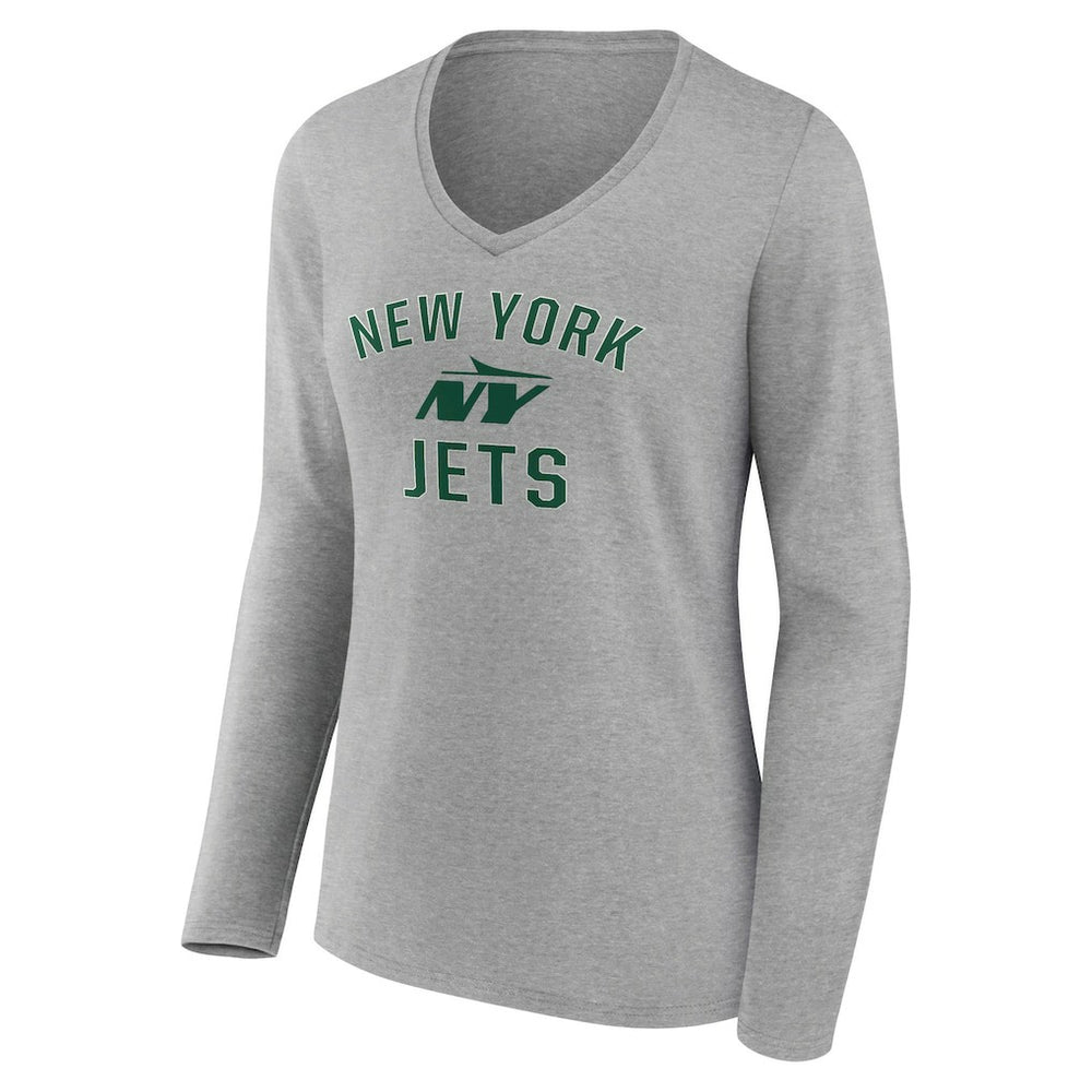 New York Jets Women's Victory Arch Long Sleeve V-Neck T-Shirt - Gray T-shirts