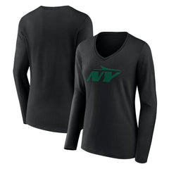 New York Jets Women's Secondary Logo Long Sleeve V-Neck T-Shirt - Black T-shirts
