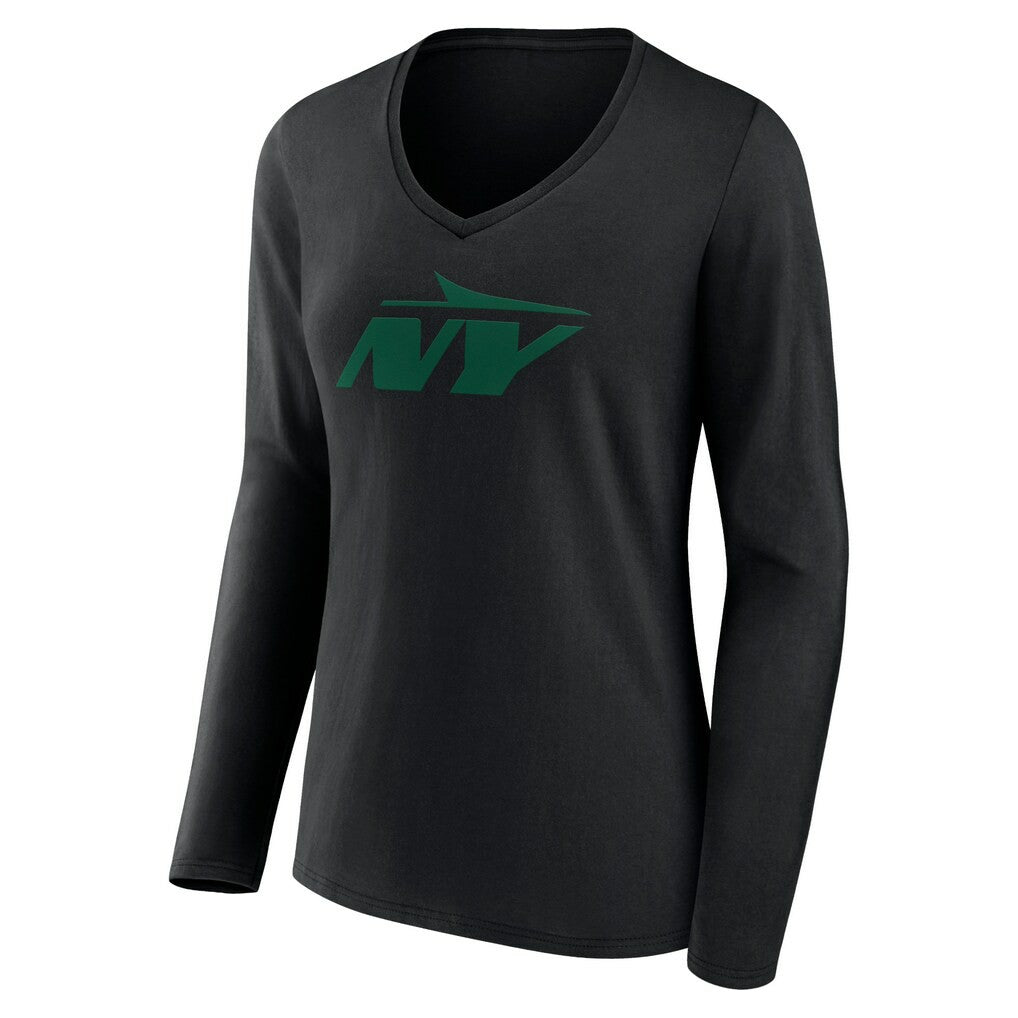 New York Jets Women's Secondary Logo Long Sleeve V-Neck T-Shirt - Black T-shirts