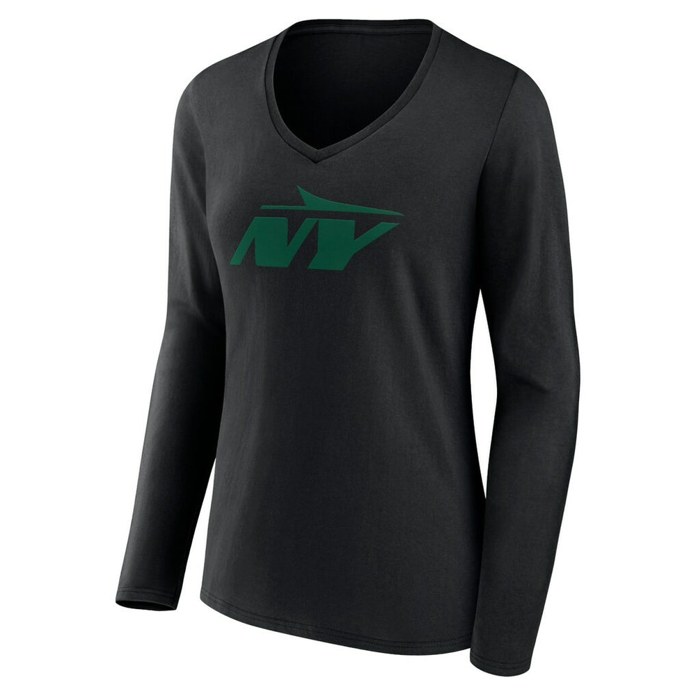 New York Jets Women's Secondary Logo Long Sleeve V-Neck T-Shirt - Black T-shirts