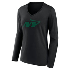 New York Jets Women's Secondary Logo Long Sleeve V-Neck T-Shirt - Black T-shirts