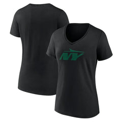 New York Jets Women's Secondary Logo V-Neck T-Shirt - Black T-shirts
