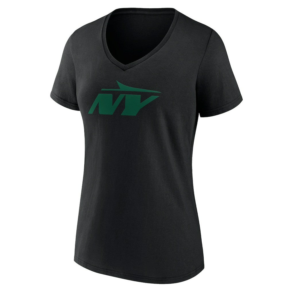 New York Jets Women's Secondary Logo V-Neck T-Shirt - Black T-shirts