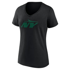 New York Jets Women's Secondary Logo V-Neck T-Shirt - Black T-shirts