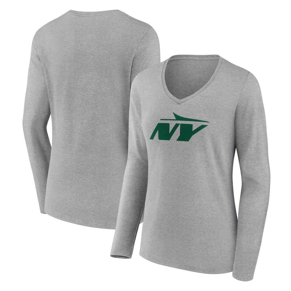 New York Jets Women's Secondary Logo Long Sleeve V-Neck T-Shirt - Gray T-shirts