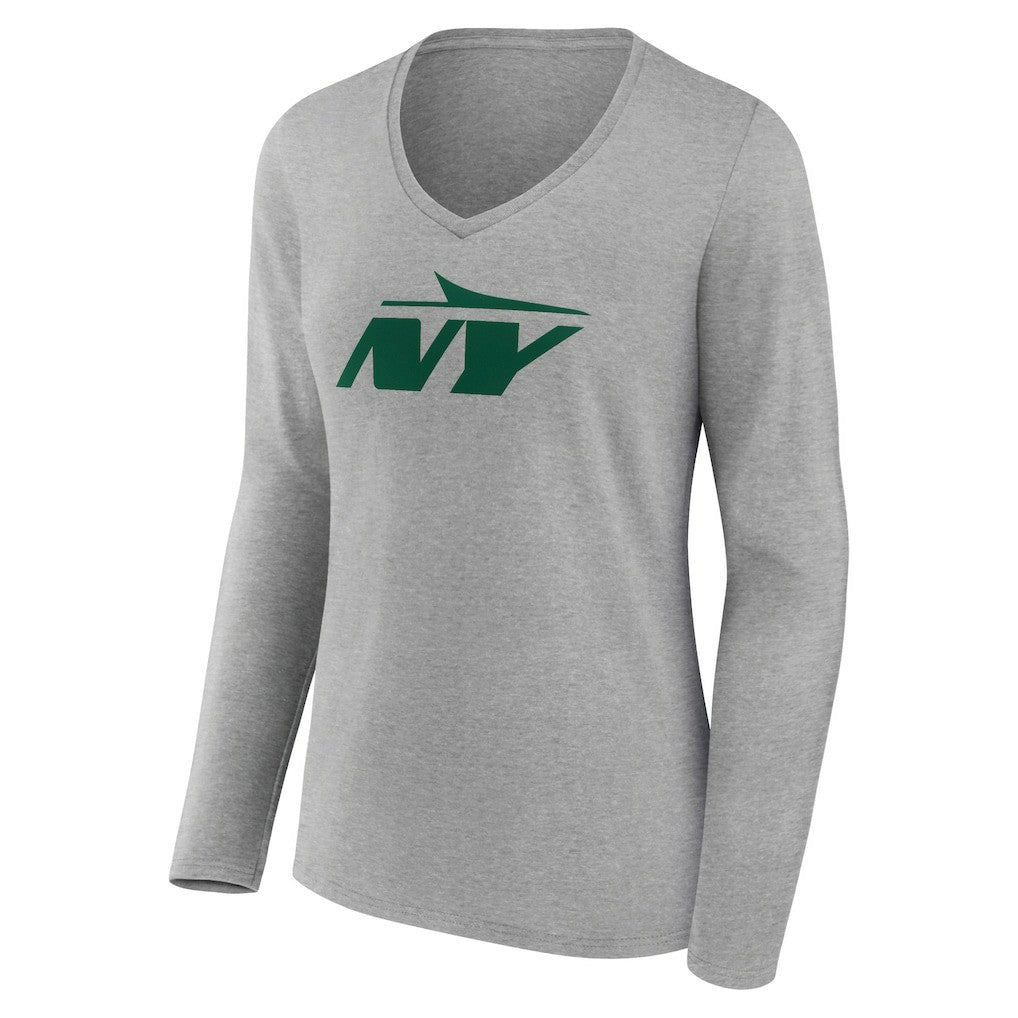 New York Jets Women's Secondary Logo Long Sleeve V-Neck T-Shirt - Gray T-shirts