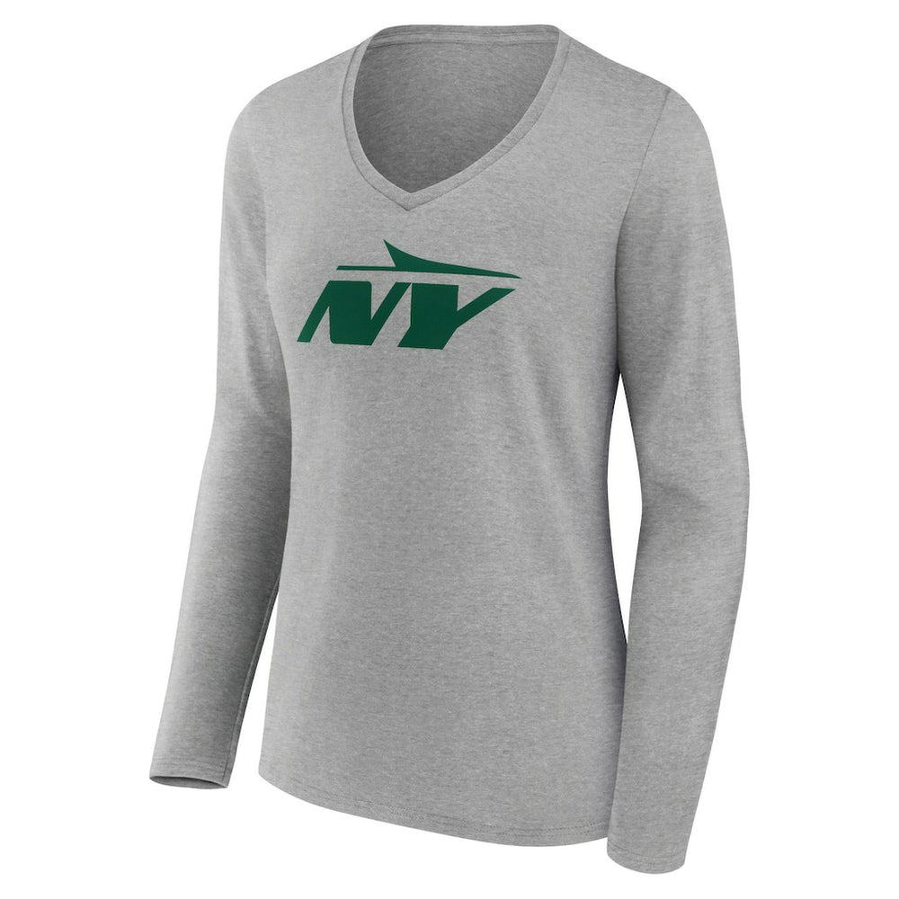 New York Jets Women's Secondary Logo Long Sleeve V-Neck T-Shirt - Gray T-shirts