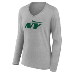 New York Jets Women's Secondary Logo Long Sleeve V-Neck T-Shirt - Gray T-shirts