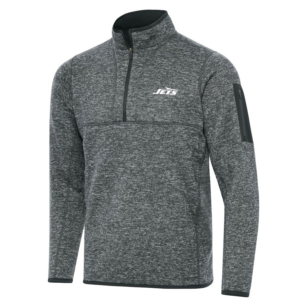 New York Jets Antigua Fortune Quarter-Zip Pullover Jacket - Heather Gray Pullover