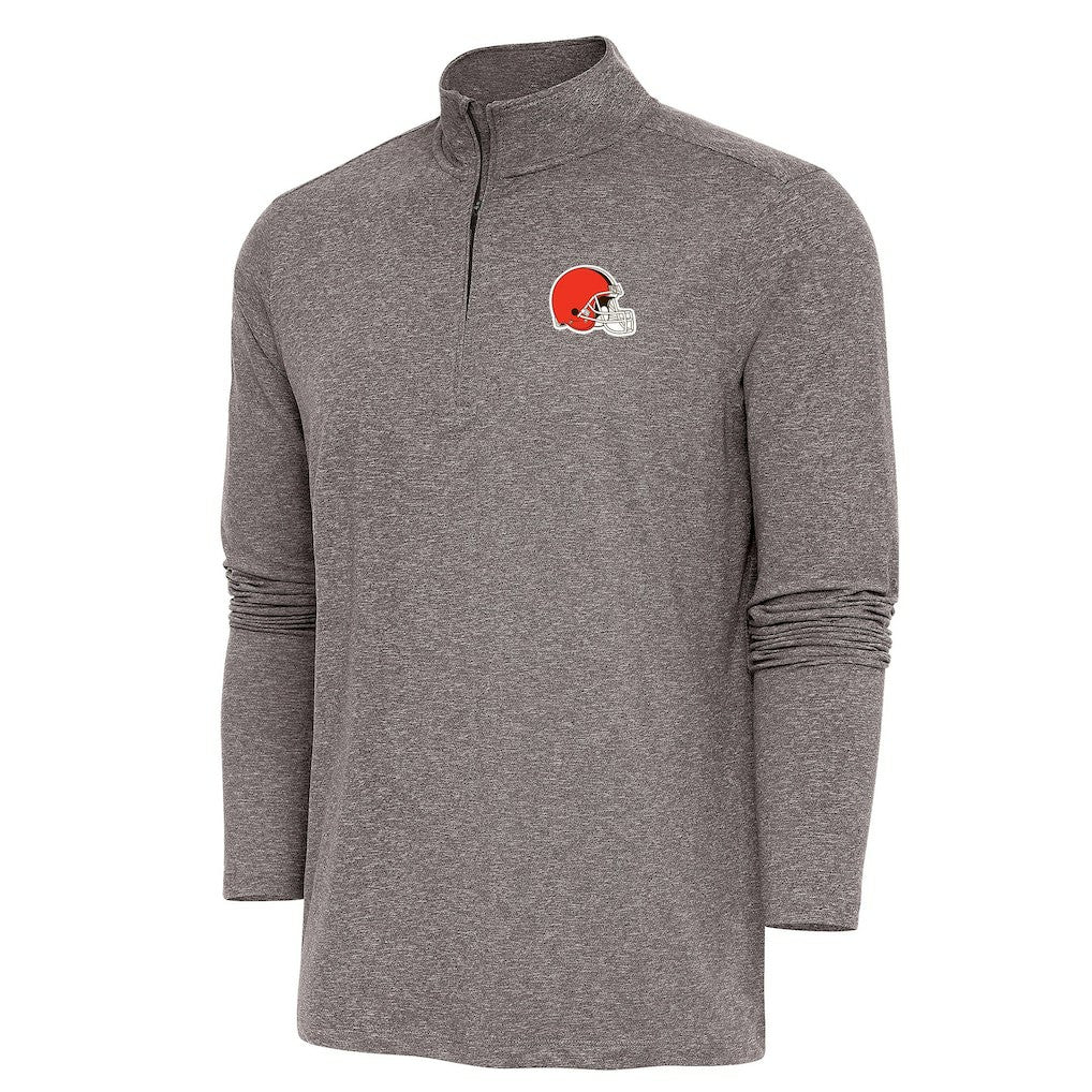 Cleveland Browns Antigua Hunk Quarter-Zip Pullover Top - Brown Pullover