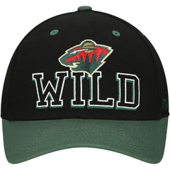 Minnesota Wild Mitchell & Ness Backside Script 2-Tone Pro Crown Adjustable Hat - Black/Green | US 201546274