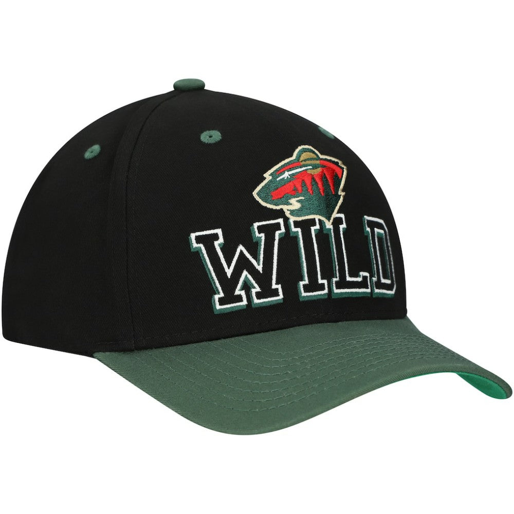 Minnesota Wild Mitchell & Ness Backside Script 2-Tone Pro Crown Adjustable Hat - Black/Green | US 201546274