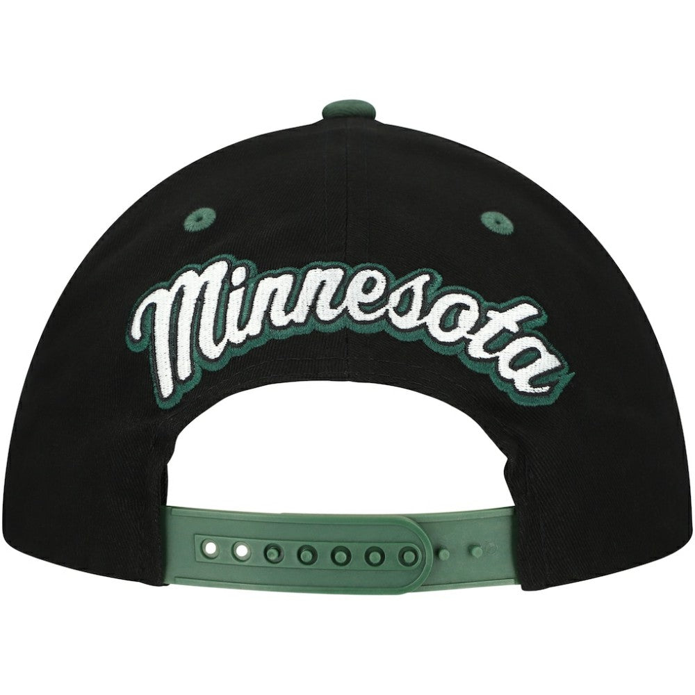 Minnesota Wild Mitchell & Ness Backside Script 2-Tone Pro Crown Adjustable Hat - Black/Green | US 201546274