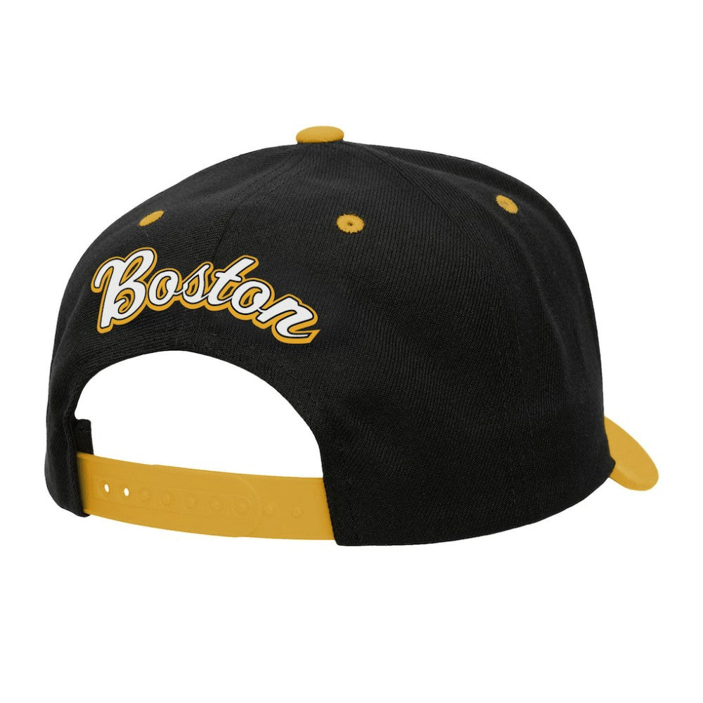 Boston Bruins Mitchell & Ness Backside Script 2-Tone Pro Crown Adjustable Hat - Black/Gold | US 201546276