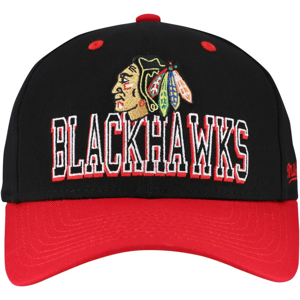 Chicago Blackhawks Mitchell & Ness Backside Script Two-Tone Pro Crown Adjustable Hat - Black/Red | US 201546278