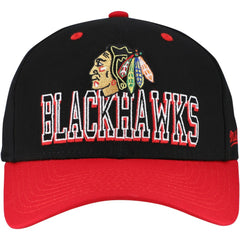 Chicago Blackhawks Mitchell & Ness Backside Script Two-Tone Pro Crown Adjustable Hat - Black/Red | US 201546278