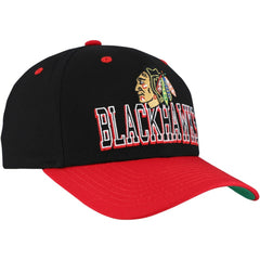Chicago Blackhawks Mitchell & Ness Backside Script Two-Tone Pro Crown Adjustable Hat - Black/Red | US 201546278