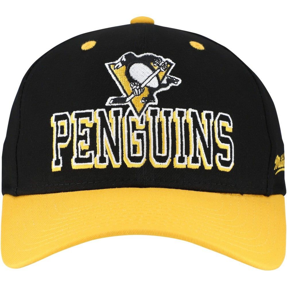 Pittsburgh Penguins Mitchell & Ness Backside Script Two-Tone Pro Crown Adjustable Hat - Black/Gold | US 201546288