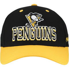 Pittsburgh Penguins Mitchell & Ness Backside Script Two-Tone Pro Crown Adjustable Hat - Black/Gold | US 201546288