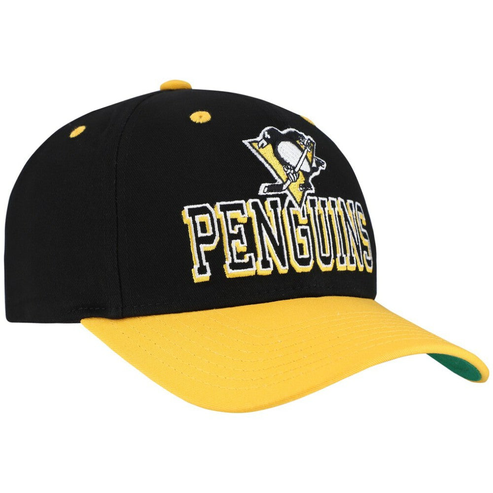 Pittsburgh Penguins Mitchell & Ness Backside Script Two-Tone Pro Crown Adjustable Hat - Black/Gold | US 201546288