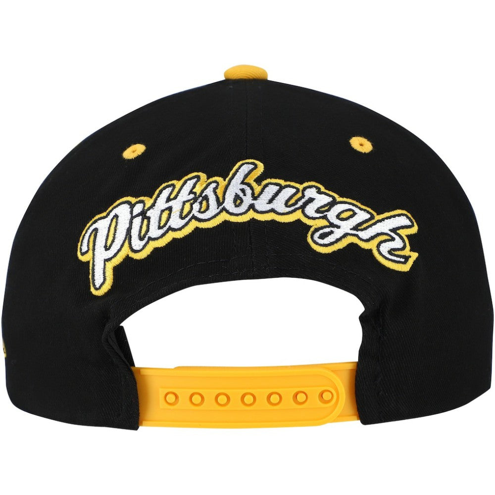 Pittsburgh Penguins Mitchell & Ness Backside Script Two-Tone Pro Crown Adjustable Hat - Black/Gold | US 201546288