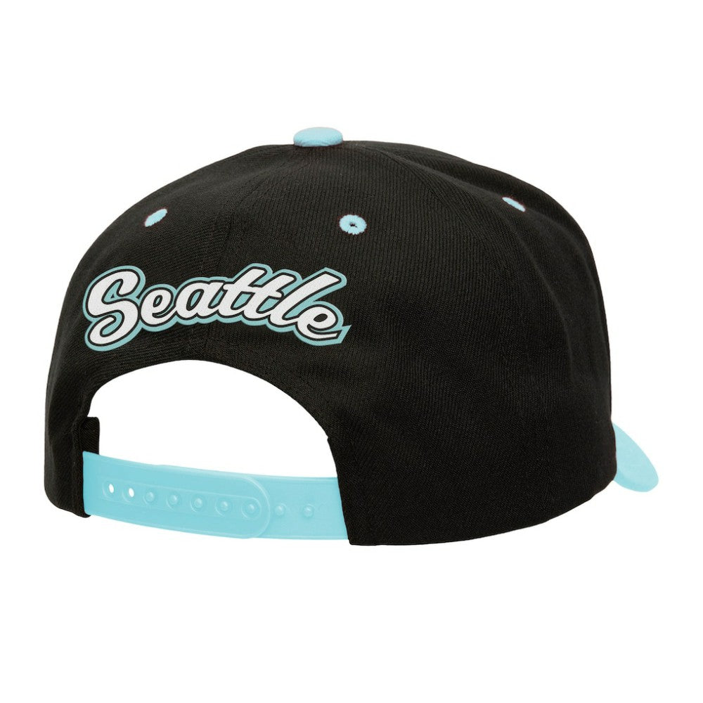 Seattle Kraken Mitchell & Ness Backside Script Two-Tone Pro Crown Adjustable Hat - Black/Light Blue | US 201546291
