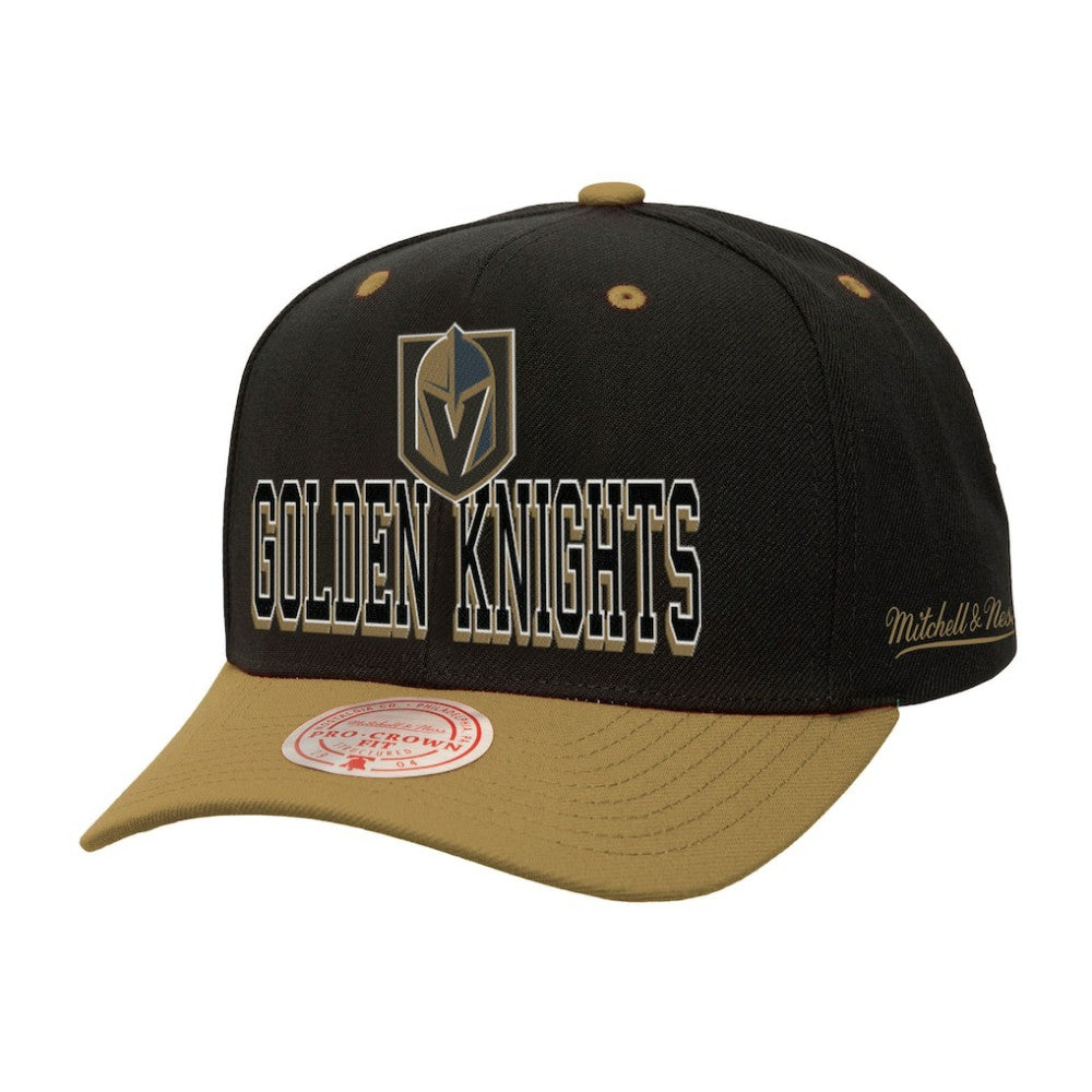 Vegas Golden Knights Mitchell & Ness Backside Script Two-Tone Pro Crown Adjustable Hat - Black/Gold | US 201546294