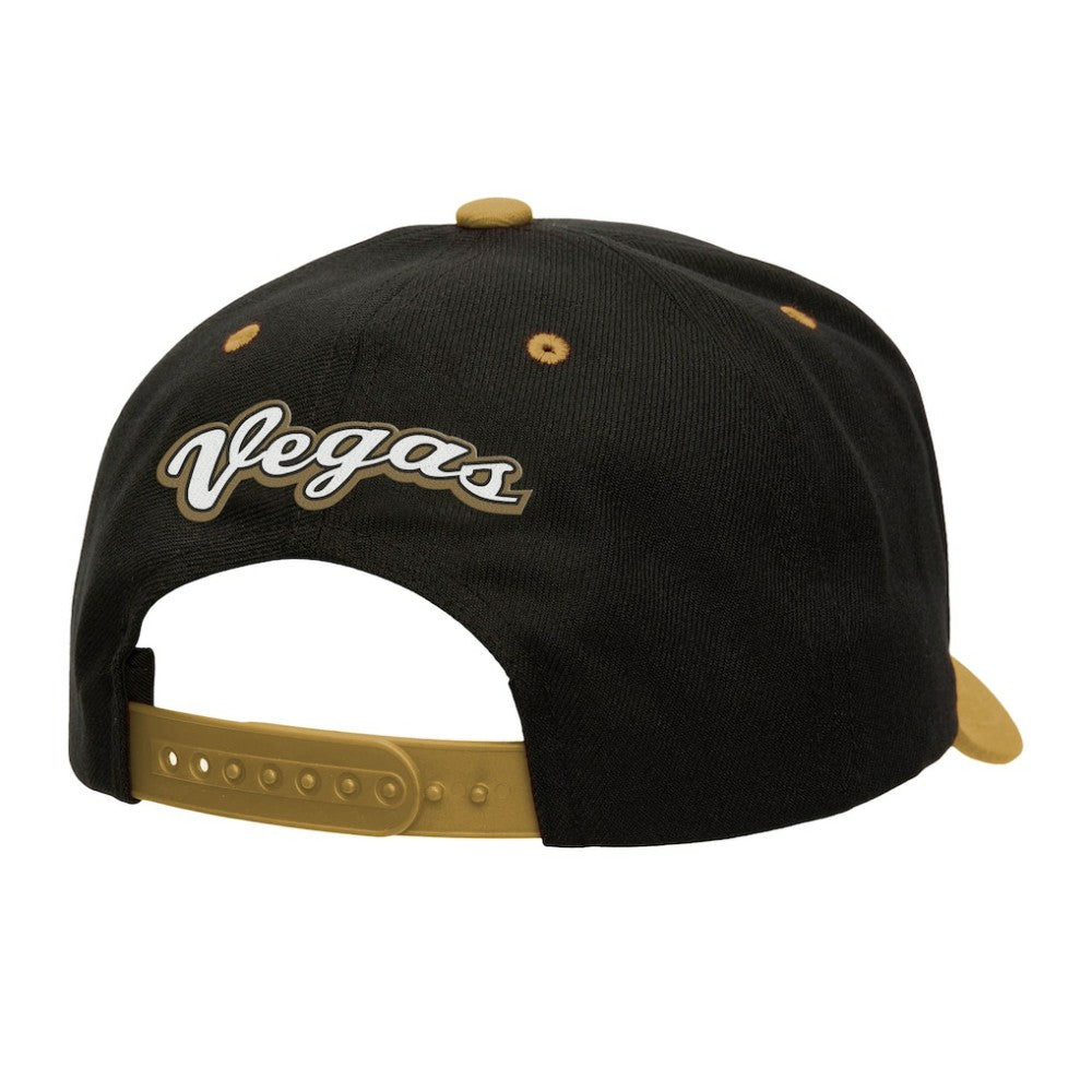 Vegas Golden Knights Mitchell & Ness Backside Script Two-Tone Pro Crown Adjustable Hat - Black/Gold | US 201546294