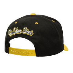Golden State Warriors Backside Script Two-Tone Pro Crown Adjustable Hat Black/Gold - Mitchell & Ness