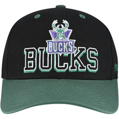 Milwaukee Bucks Backside Script Two-Tone Pro Crown Adjustable Hat Black/Hunter Green - Mitchell & Ness