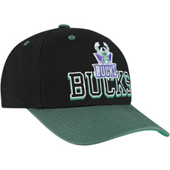 Milwaukee Bucks Backside Script Two-Tone Pro Crown Adjustable Hat Black/Hunter Green - Mitchell & Ness