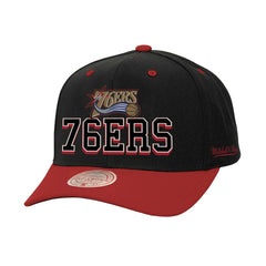 Philadelphia 76ers Backside Script 2-Tone Pro Crown Adjustable Hat Black/Red - Mitchell & Ness