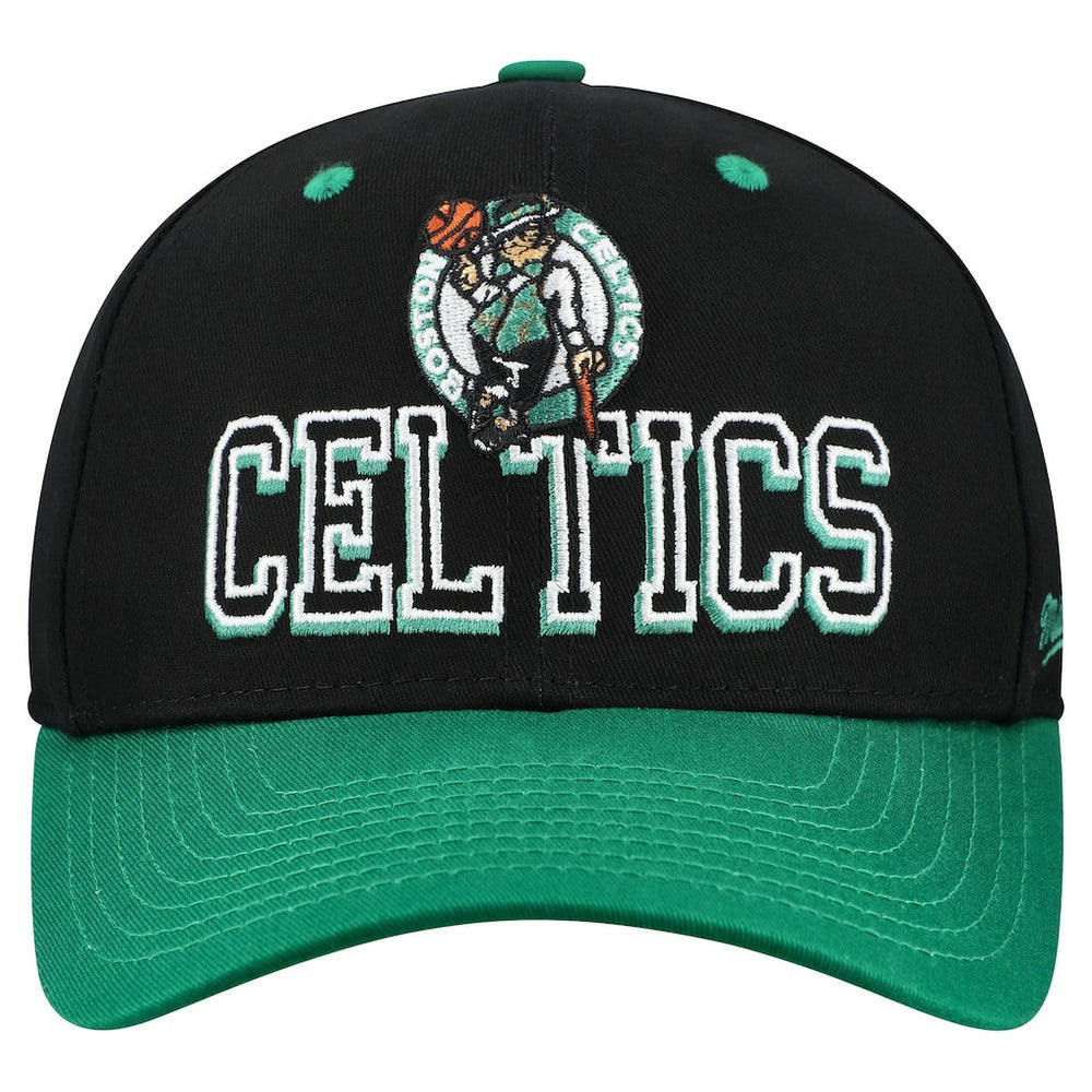 Boston Celtics Backside Script 2-Tone Pro Crown Adjustable Hat Black/Kelly Green - Mitchell & Ness