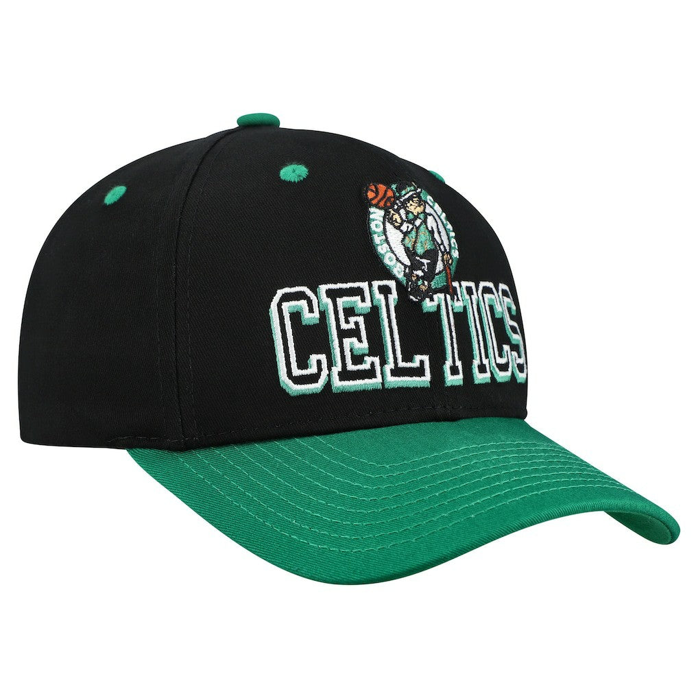 Boston Celtics Backside Script 2-Tone Pro Crown Adjustable Hat Black/Kelly Green - Mitchell & Ness