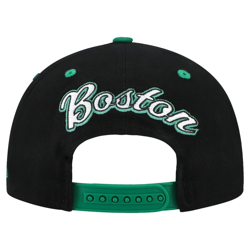 Boston Celtics Backside Script 2-Tone Pro Crown Adjustable Hat Black/Kelly Green - Mitchell & Ness