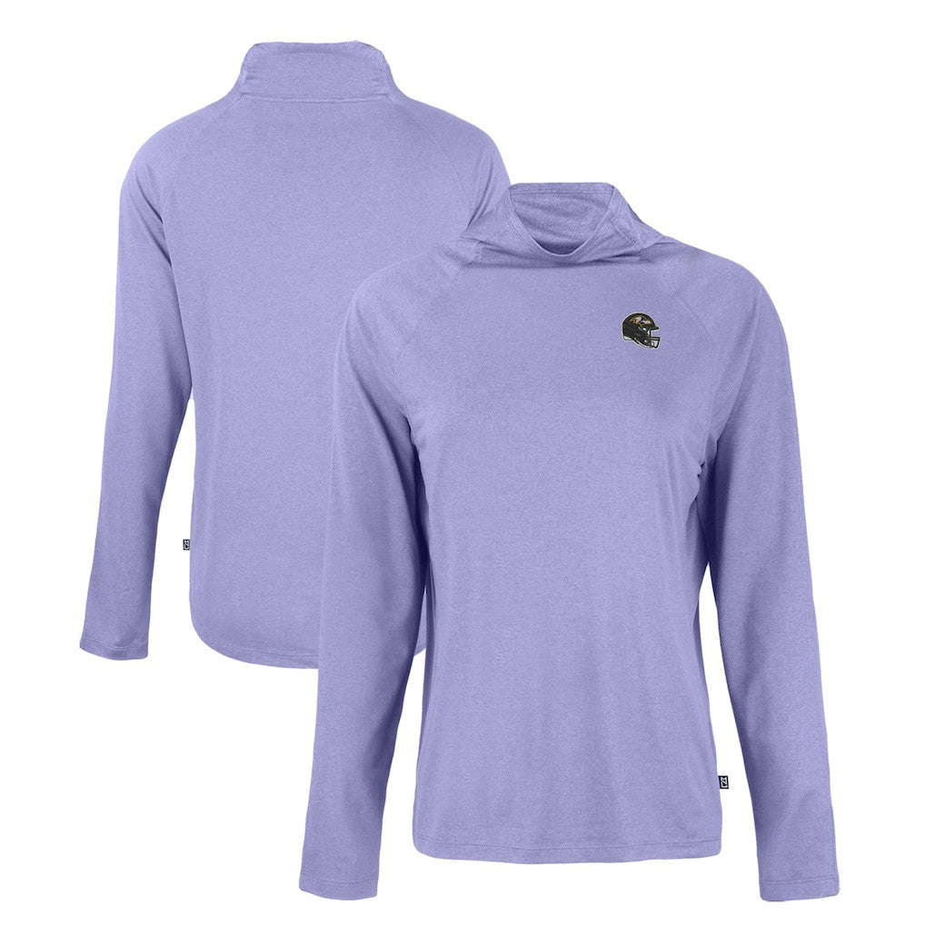Baltimore Ravens Cutter & Buck Women's Coastline Epic Comfort Eco Recycled Funnel Neck Raglan Pullover Sweatshirt - Lavender Pullover